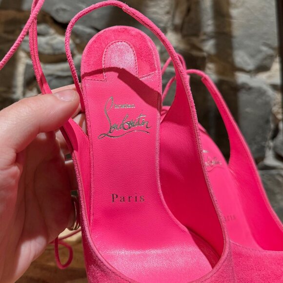 Christian Louboutin Hot Pink Suede Lace Up NVP 120 Peep Toe Pumps - Picture 10 of 12